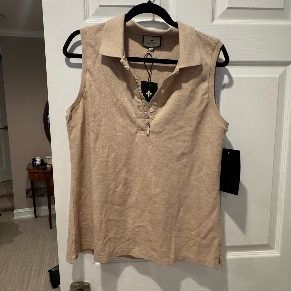 Sandstone Pique Sleeveless Ruffle Margaret Polo